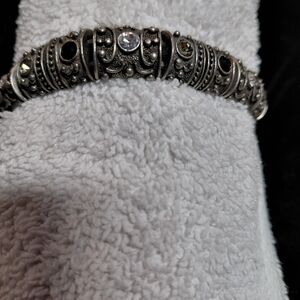 Elegant Silver-Tone Bracelet with Black Accents